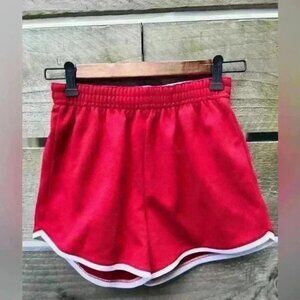 Vintage Hana 70s Polyester Red Elastic PE Track Shorts White Trim Small Retro